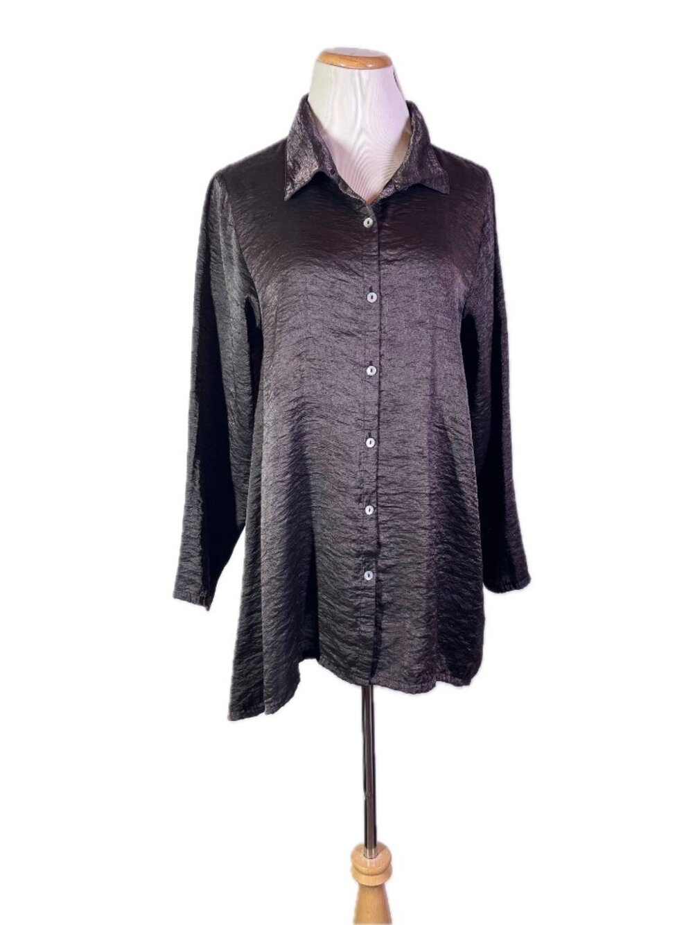 Habitat Size L Dark Metallic Raisin Brown Tunic Top Long Sleeve Button-Front